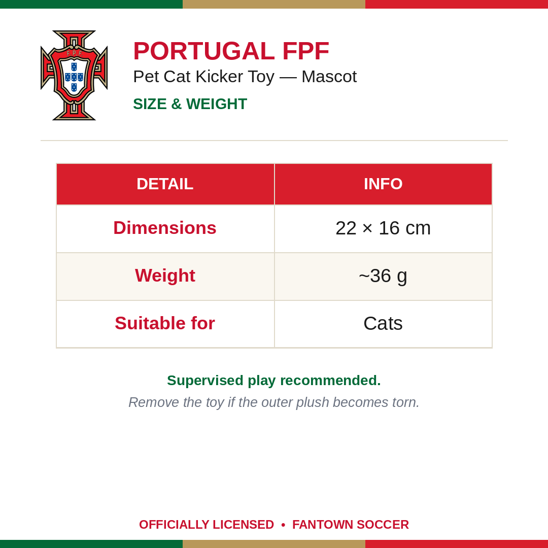 Portugal FPF Pet Cat Kicker Toy - Mascot